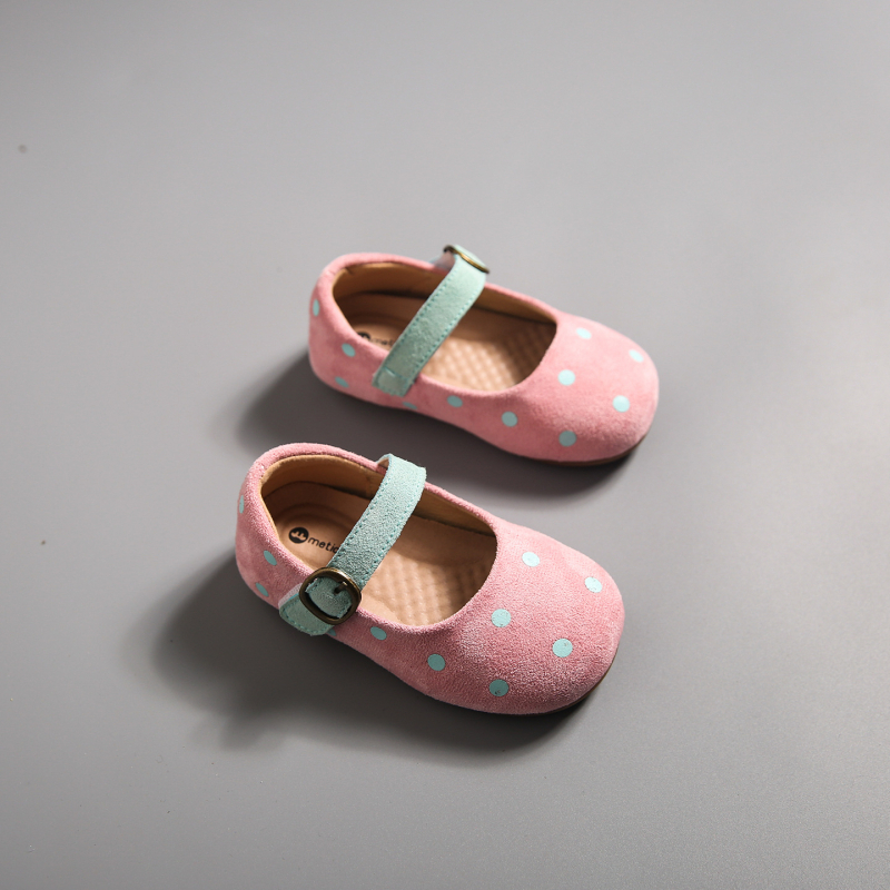 Pantofi Mary Jane pentru fete, cu buline, închidere Velcro, respirabili, profil redus, talpă TPR