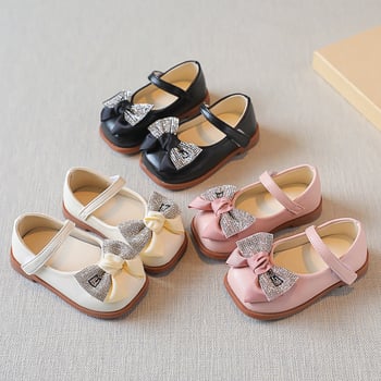 Pantofi pentru Fete - Fundă brodată în stil coreean, închidere Velcro, partea superioară PU, branț PU, talpă din tendoane de vițel, respirabili, anti-derapare, rezistenți la uzură