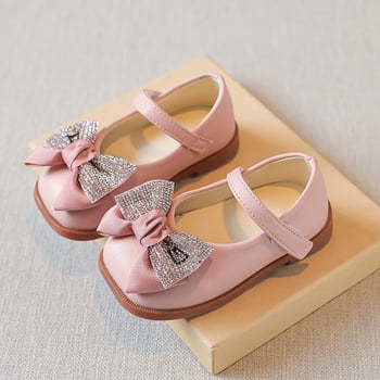 Pantofi pentru Fete - Fundă brodată în stil coreean, închidere Velcro, partea superioară PU, branț PU, talpă din tendoane de vițel, respirabili, anti-derapare, rezistenți la uzură