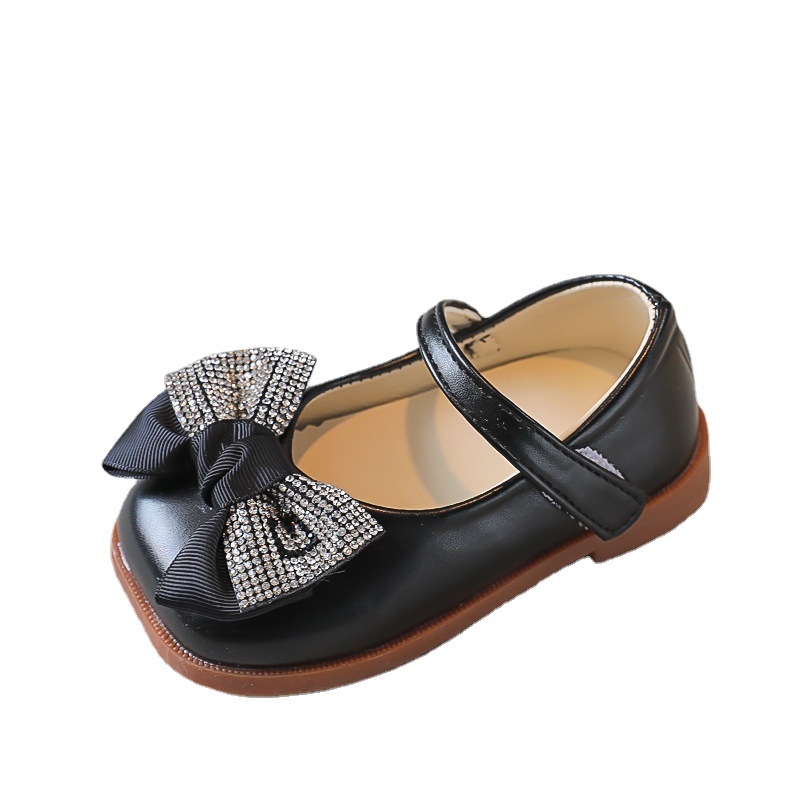 Pantofi pentru Fete - Fundă brodată în stil coreean, închidere Velcro, partea superioară PU, branț PU, talpă din tendoane de vițel, respirabili, anti-derapare, rezistenți la uzură