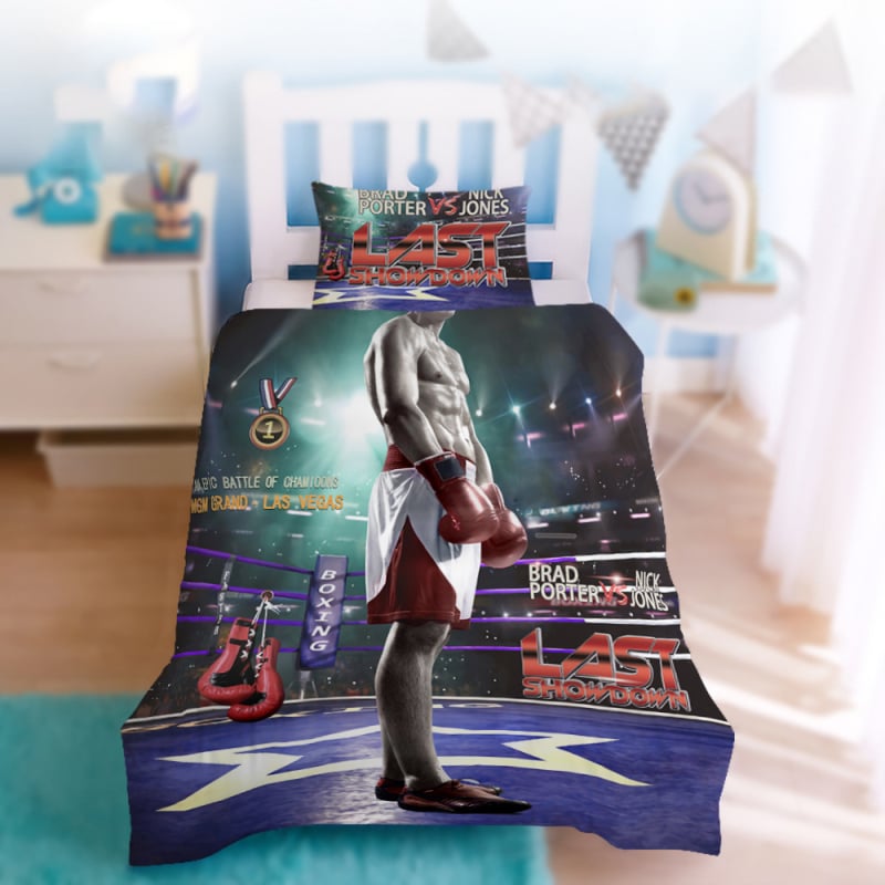 Set de pat pentru copii, trei piese, cu imprimeu digital urs astronaut, imprimare reactivă, țesătură periată, personalizabil