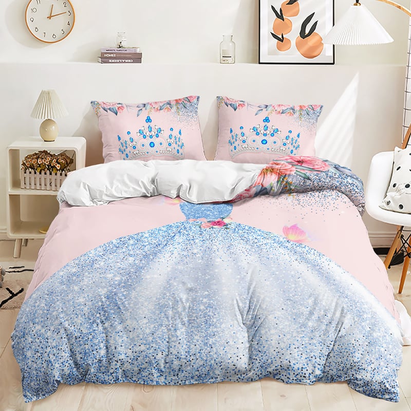 Set de pat pentru copii, trei piese, cu imprimeu digital urs astronaut, imprimare reactivă, țesătură periată, personalizabil