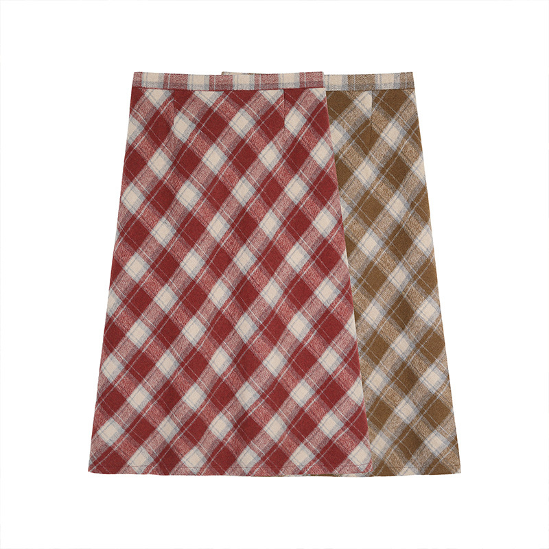 Dámska sukňa s vysokým pásom, káro vzorom, strednej dĺžky, polyester, jar 2025