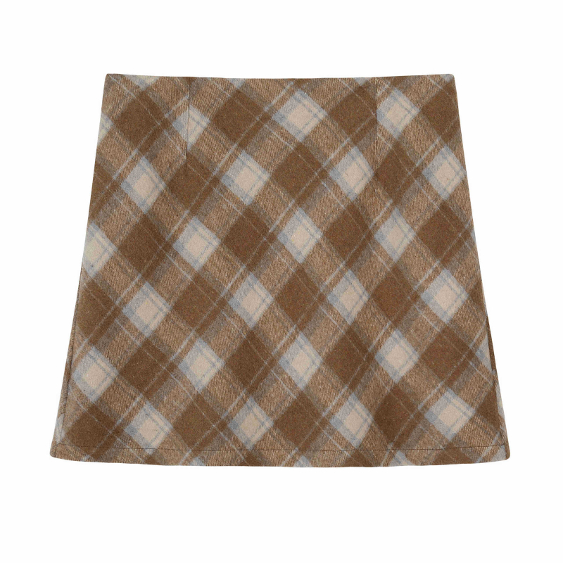 Dámska sukňa s vysokým pásom, káro vzorom, strednej dĺžky, polyester, jar 2025