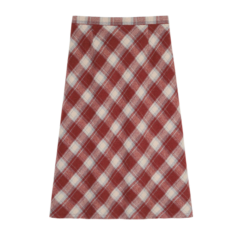 Dámska sukňa s vysokým pásom, káro vzorom, strednej dĺžky, polyester, jar 2025
