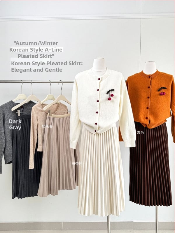 Πλισέ φούστα μακριά, πολυεστέρας, μικροελαστικότητα, λογοτεχνικό ρετρό στυλ