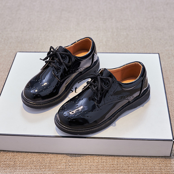 Pantofi pentru băieți din piele PU, talpă din cauciuc, vârf rotund, închidere frontală, stil britanic