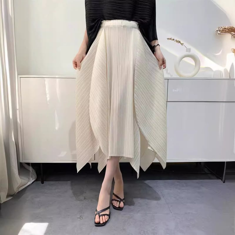 Πλισέ φούστα μίντι - Αστικό στυλ, Υψηλή ελαστικότητα, 95% πολυεστέρας, Φθινόπωρο 2024