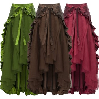 Ασύμμετρη μίντι φούστα, στερεό μοτίβο, λογοτεχνικό ρετρό στυλ, 80–90% πολυεστέρας, μικροελαστικότητα