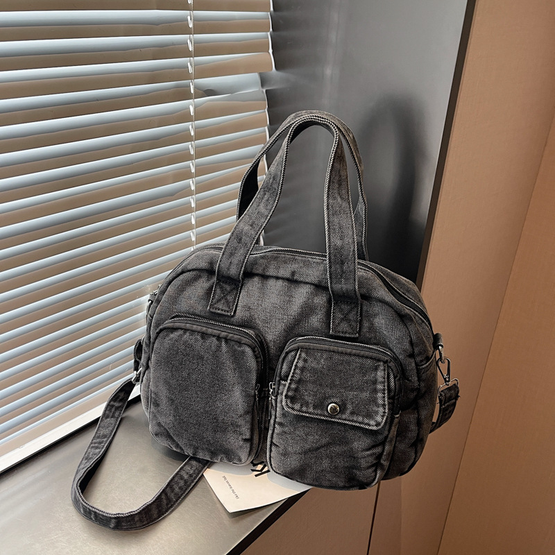Ženska denim crossbody torbica, minimalističkog malog kvadratnog stila, zatvaranje na zatvarač, poliester podstava, skriveni džep sa zatvaračem i džep za telefon