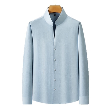 Cămașă bărbațească cu guler înalt, mâneci lungi, croială lejeră, amestec poliester