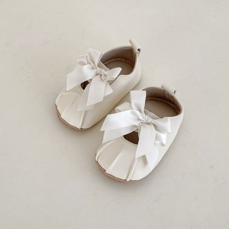 Pantofi bebeluși în stil prințesă, partea superioară PU, talpă din cauciuc, închidere cu elastic, fundă decorativă, antiderapant