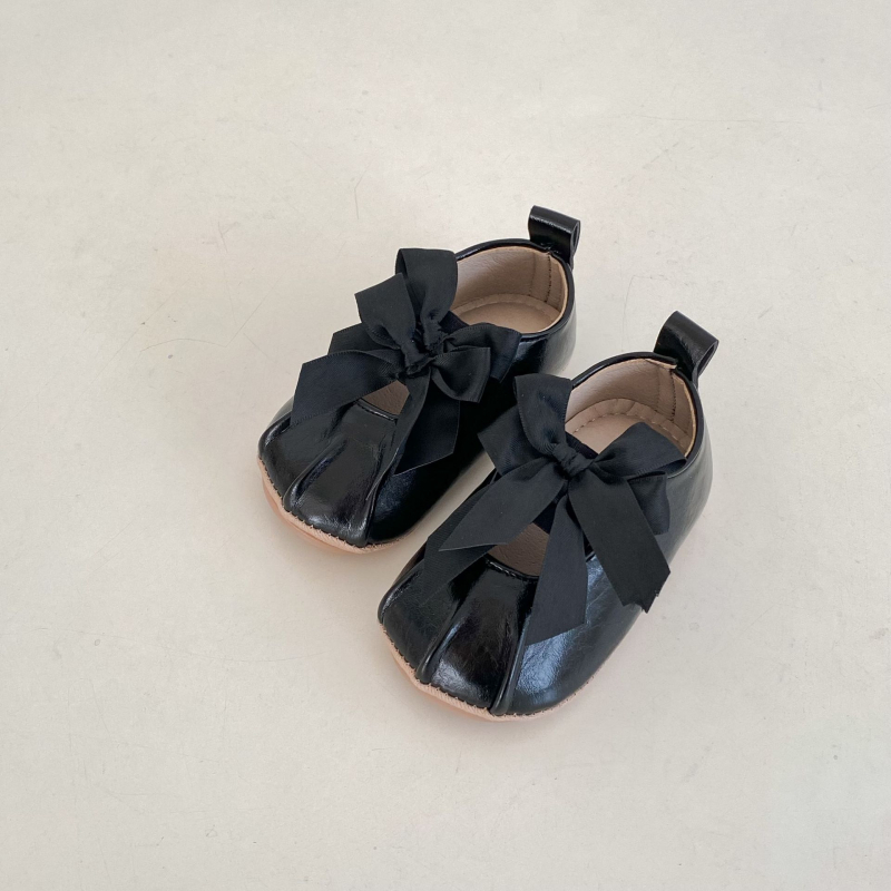 Pantofi bebeluși în stil prințesă, partea superioară PU, talpă din cauciuc, închidere cu elastic, fundă decorativă, antiderapant