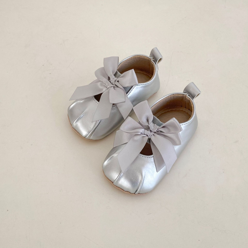 Pantofi bebeluși în stil prințesă, partea superioară PU, talpă din cauciuc, închidere cu elastic, fundă decorativă, antiderapant