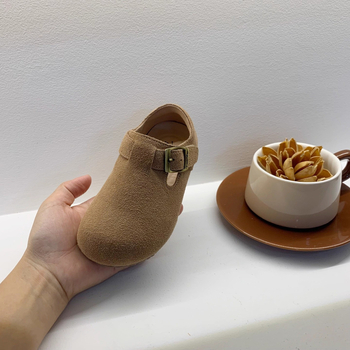 Pantofi loafers din piele naturală, în stil Birkenstock pentru copii, închidere Velcro, partea superioară nubuk, talpă din cauciuc antiderapant, unisex, primăvară–toamnă