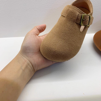 Pantofi loafers din piele naturală, în stil Birkenstock pentru copii, închidere Velcro, partea superioară nubuk, talpă din cauciuc antiderapant, unisex, primăvară–toamnă