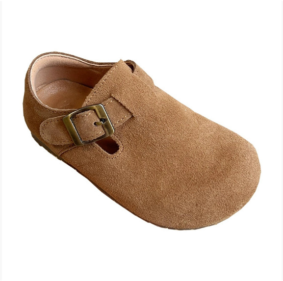Pantofi loafers din piele naturală, în stil Birkenstock pentru copii, închidere Velcro, partea superioară nubuk, talpă din cauciuc antiderapant, unisex, primăvară–toamnă