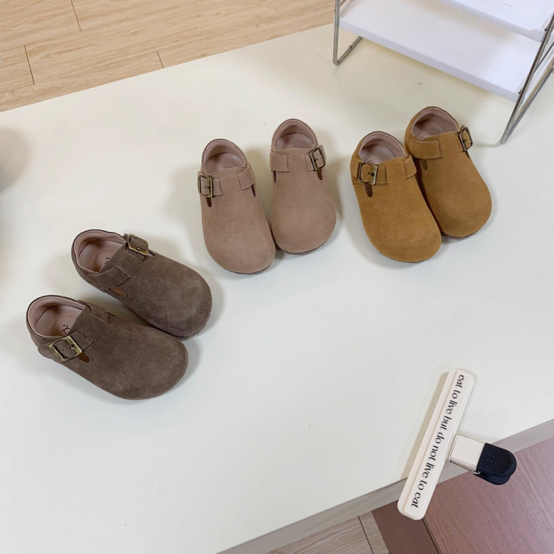 Pantofi loafers din piele naturală, în stil Birkenstock pentru copii, închidere Velcro, partea superioară nubuk, talpă din cauciuc antiderapant, unisex, primăvară–toamnă