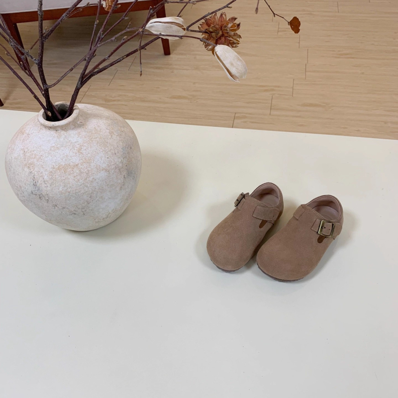 Pantofi loafers din piele naturală, în stil Birkenstock pentru copii, închidere Velcro, partea superioară nubuk, talpă din cauciuc antiderapant, unisex, primăvară–toamnă