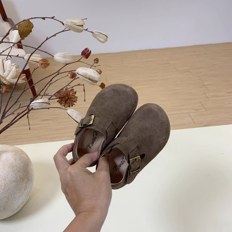 Pantofi loafers din piele naturală, în stil Birkenstock pentru copii, închidere Velcro, partea superioară nubuk, talpă din cauciuc antiderapant, unisex, primăvară–toamnă