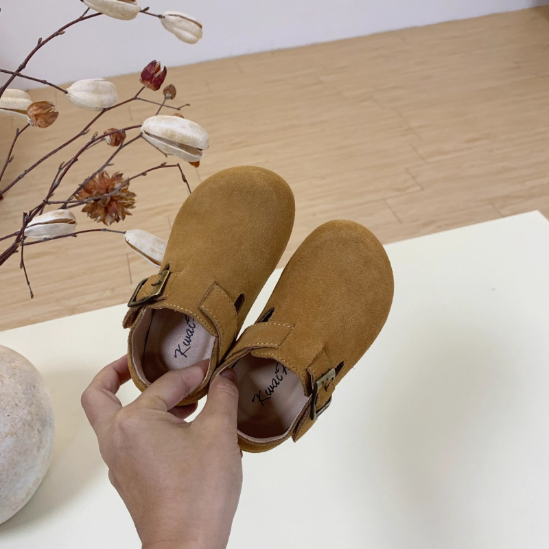 Pantofi loafers din piele naturală, în stil Birkenstock pentru copii, închidere Velcro, partea superioară nubuk, talpă din cauciuc antiderapant, unisex, primăvară–toamnă