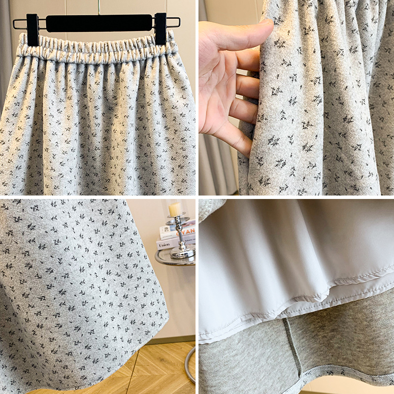 Sukňa typu A, strednej dĺžky s kvetinovým vzorom, bavlna s nylonovým obsahom, trojrozmerný strih