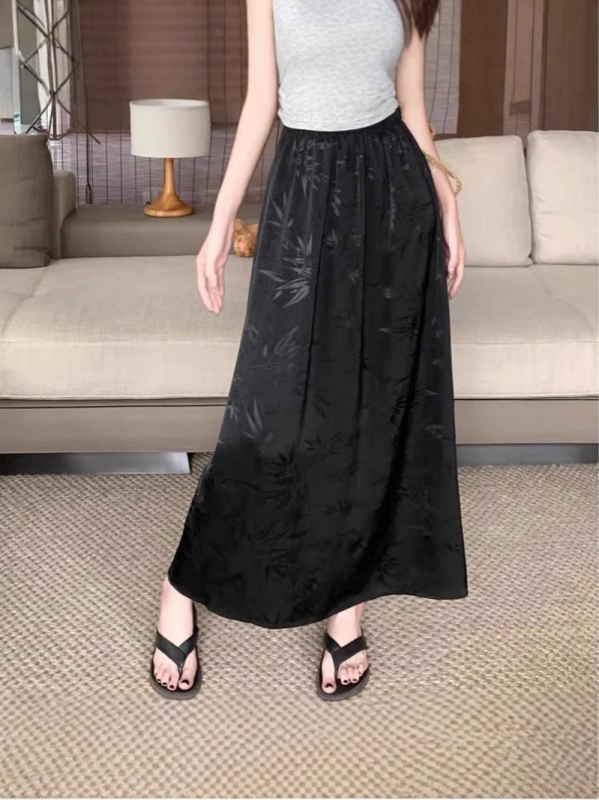 Fustă lungă A-line din satin, talie înaltă, vară 2025, țesătură acetat, conținut acetat 70-80%, stil de navetă