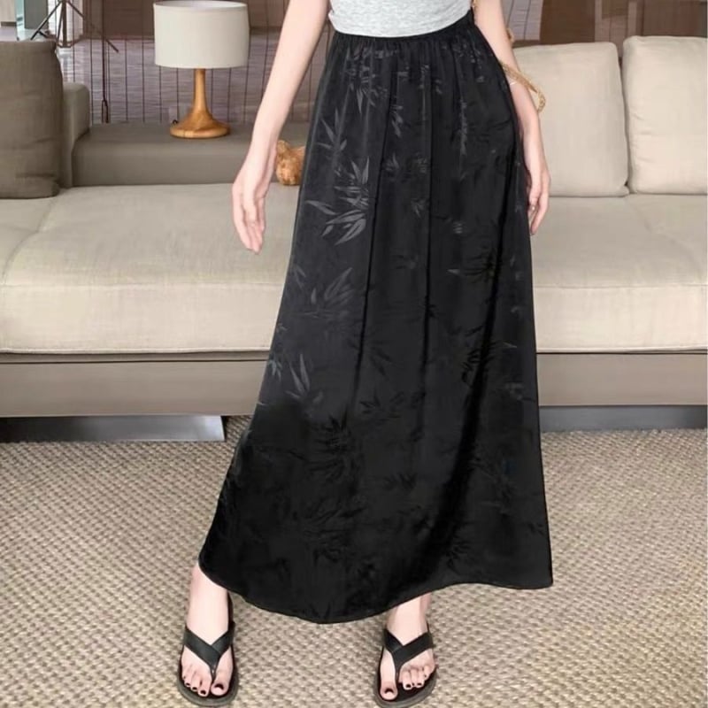 Fustă lungă A-line din satin, talie înaltă, vară 2025, țesătură acetat, conținut acetat 70-80%, stil de navetă