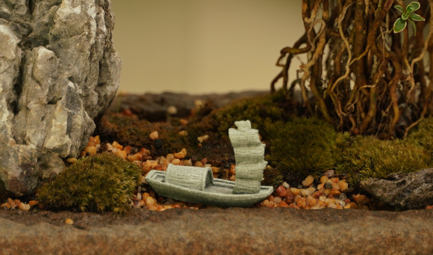 Barcă miniaturală pentru decor de micro-peisaj – Piatră nisipoasă, Plastic/Rezina, Categorie: Micro-peisaj, Stil: Chinezesc, Brand: Little humble craftsman
