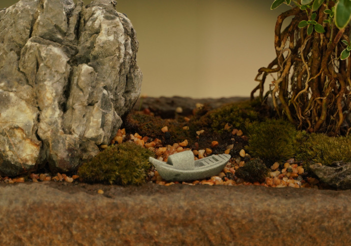 Barcă miniaturală pentru decor de micro-peisaj – Piatră nisipoasă, Plastic/Rezina, Categorie: Micro-peisaj, Stil: Chinezesc, Brand: Little humble craftsman
