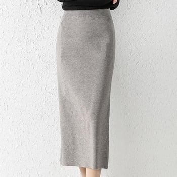 Πλεγμένη φούστα μεσαίου μήκους, ψηλή μέση, ευθεία γραμμή, ύφασμα από νάιλον core-spun