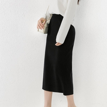 Πλεγμένη φούστα μεσαίου μήκους, ψηλή μέση, ευθεία γραμμή, ύφασμα από νάιλον core-spun