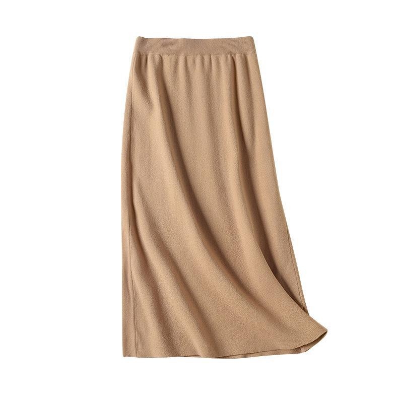 Πλεγμένη φούστα μεσαίου μήκους, ψηλή μέση, ευθεία γραμμή, ύφασμα από νάιλον core-spun