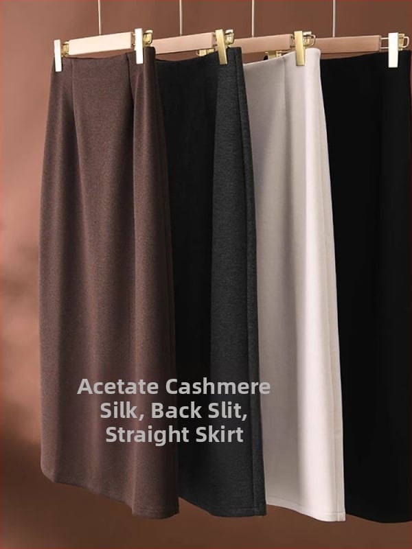 Φούστα ίσια με ψηλή ζώνη, midi μήκος, κασμίρι-πολυεστέρα ανάμειξη, μικροελαστικότητα, μονόχρωμο σχέδιο