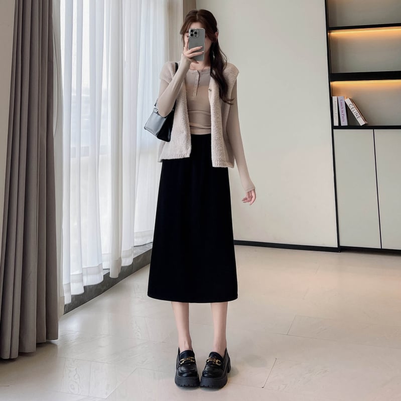 Пола - Плетена, висока талия, midi дължина, вискоза-полиестер смес, микроеластичност