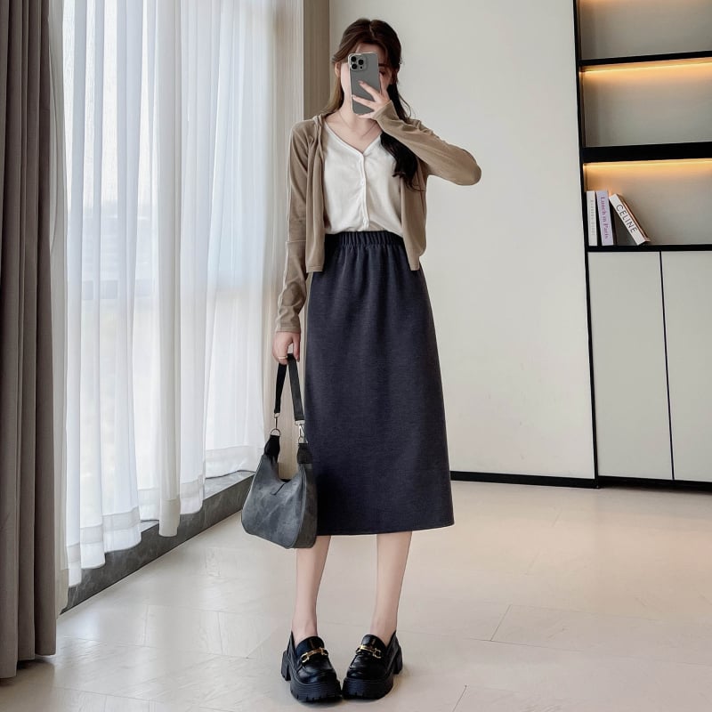 Пола - Плетена, висока талия, midi дължина, вискоза-полиестер смес, микроеластичност