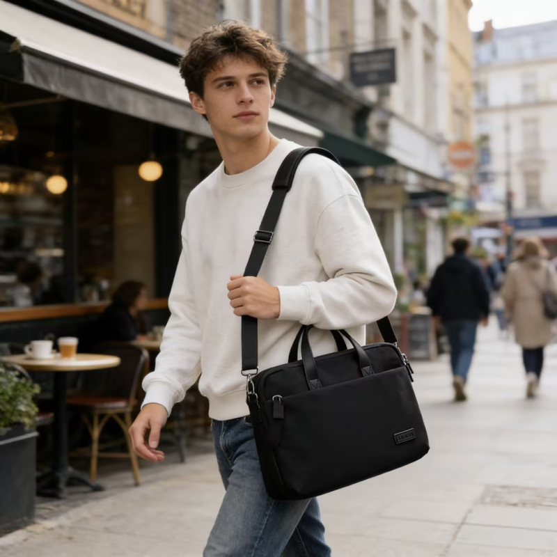 Tianyi Crossbody torba za prijenosno računalo — prozračna, vodootporna, otporna na potrese; materijal: poliester; uzorak: jednofarban; neutralan dizajn