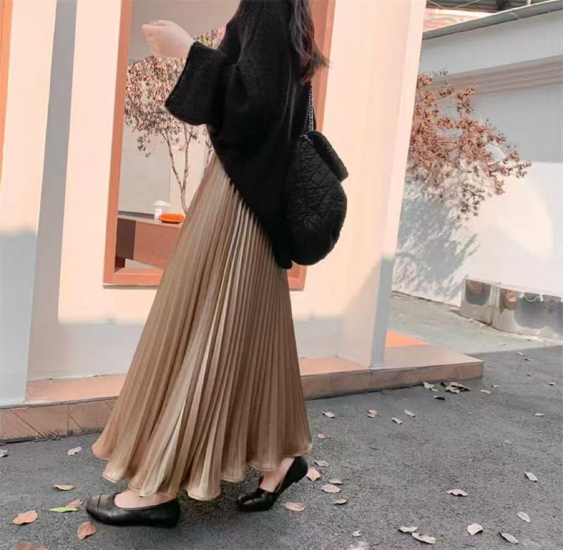 Φούστα με πιέτες μακριά, 3D μοτίβο, Mercerized πολυεστέρας, 95% πολυεστέρας, κομψό επαγγελματικό στυλ