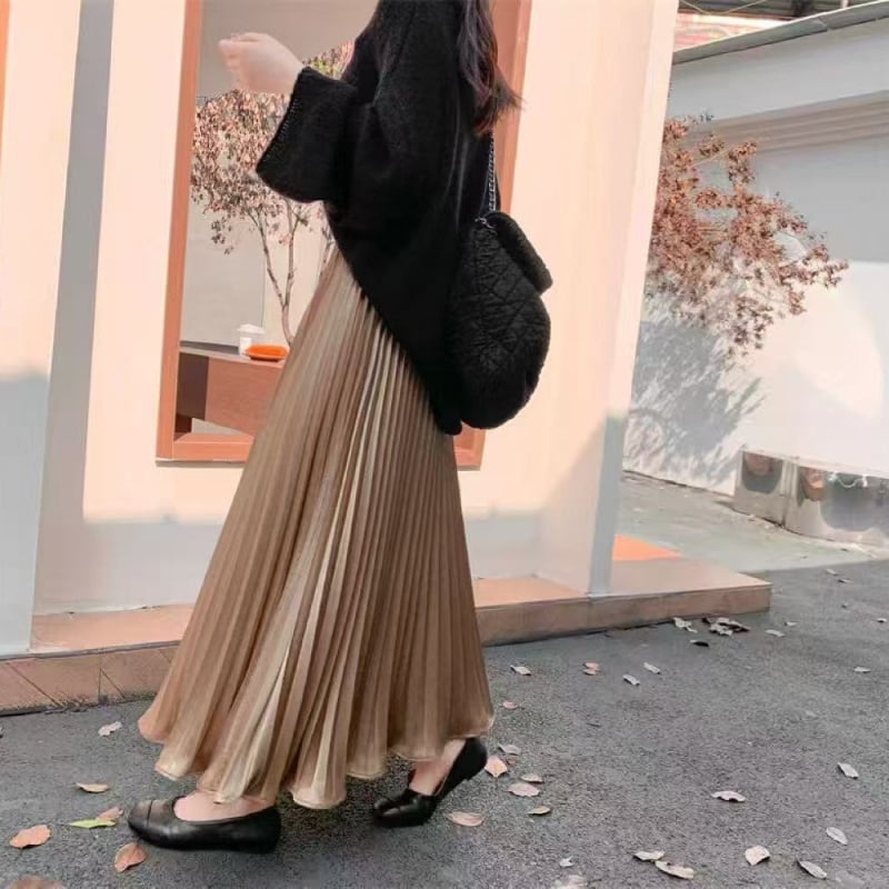 Φούστα με πιέτες μακριά, 3D μοτίβο, Mercerized πολυεστέρας, 95% πολυεστέρας, κομψό επαγγελματικό στυλ