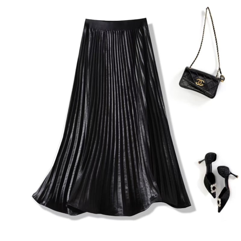 Φούστα με πιέτες μακριά, 3D μοτίβο, Mercerized πολυεστέρας, 95% πολυεστέρας, κομψό επαγγελματικό στυλ