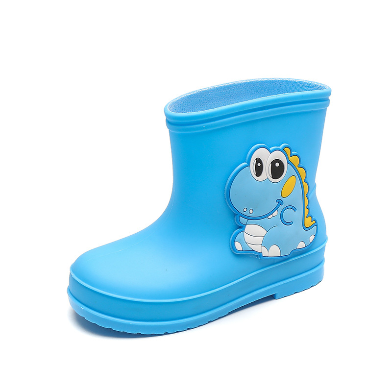 Ghete de ploaie pentru copii din PVC, seria Cartoon Dinosaur, toc plat, înălțime medie a gambelor, pentru iarnă, vârste 1–12 ani