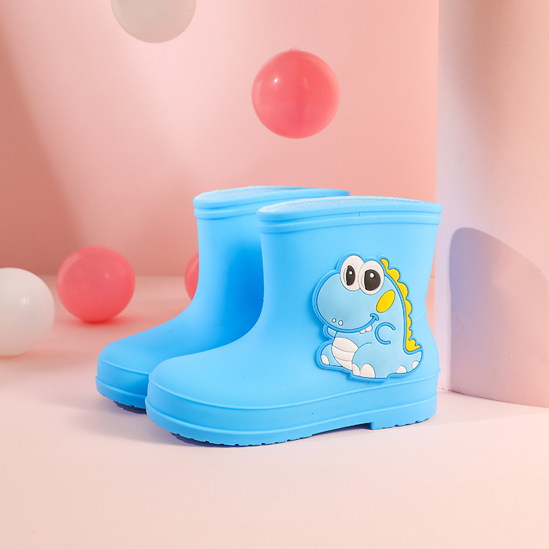 Ghete de ploaie pentru copii din PVC, seria Cartoon Dinosaur, toc plat, înălțime medie a gambelor, pentru iarnă, vârste 1–12 ani