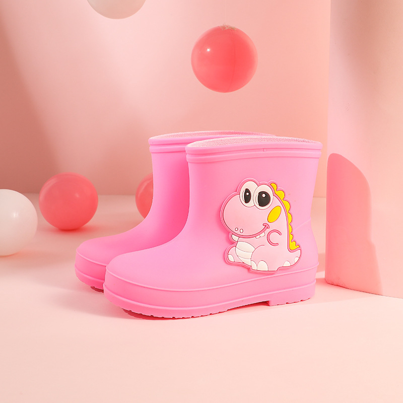 Ghete de ploaie pentru copii din PVC, seria Cartoon Dinosaur, toc plat, înălțime medie a gambelor, pentru iarnă, vârste 1–12 ani