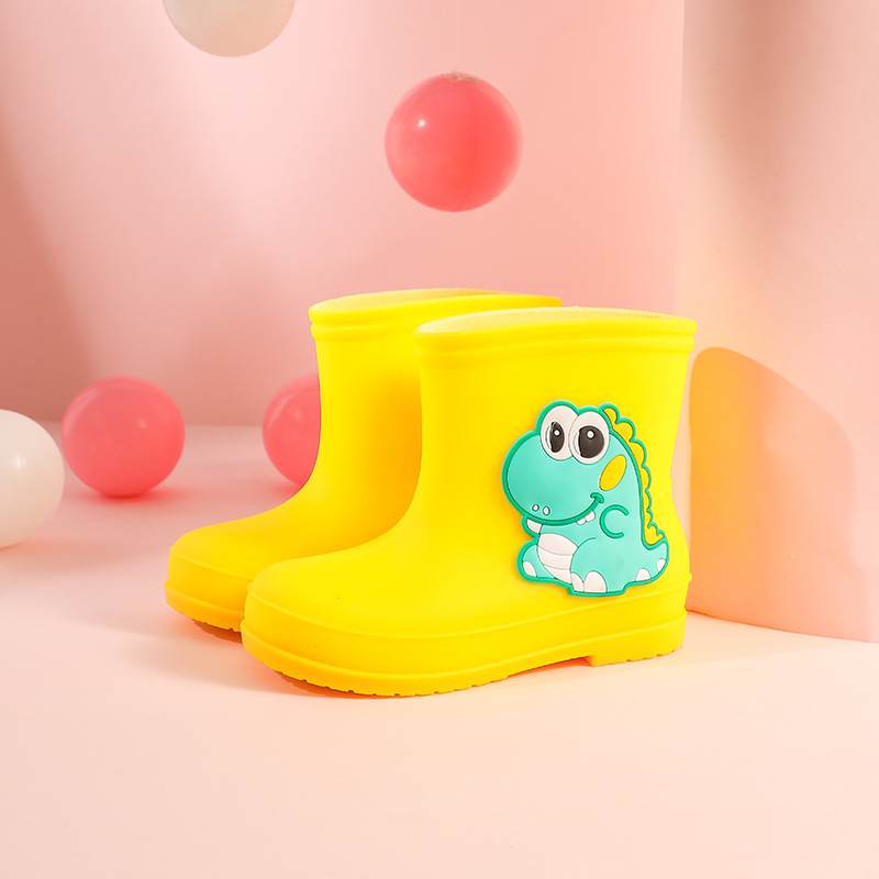 Ghete de ploaie pentru copii din PVC, seria Cartoon Dinosaur, toc plat, înălțime medie a gambelor, pentru iarnă, vârste 1–12 ani