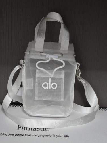 Alo Yoga Bucket Bag za žene, cilindrična torba od najlona s mrežastom tkaninom i najlonska podstava, otvoranje vrpcom, ID džep, pogodna za slobodno vrijeme putovanja