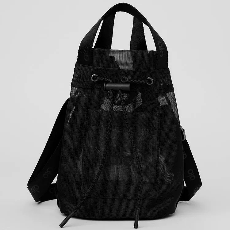 Alo Yoga Bucket Bag za žene, cilindrična torba od najlona s mrežastom tkaninom i najlonska podstava, otvoranje vrpcom, ID džep, pogodna za slobodno vrijeme putovanja