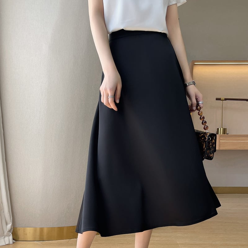 A-linijska suknja od poliestera, midi dužine, mikro-elastična, gradski stil, ljeto 2024