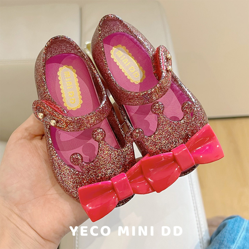 Plažne tenisice za djevojčice s krunom i mašnicom, korejskog stila, PVC gornji dio, Velcro zatvarač, za djecu 1–6 godina