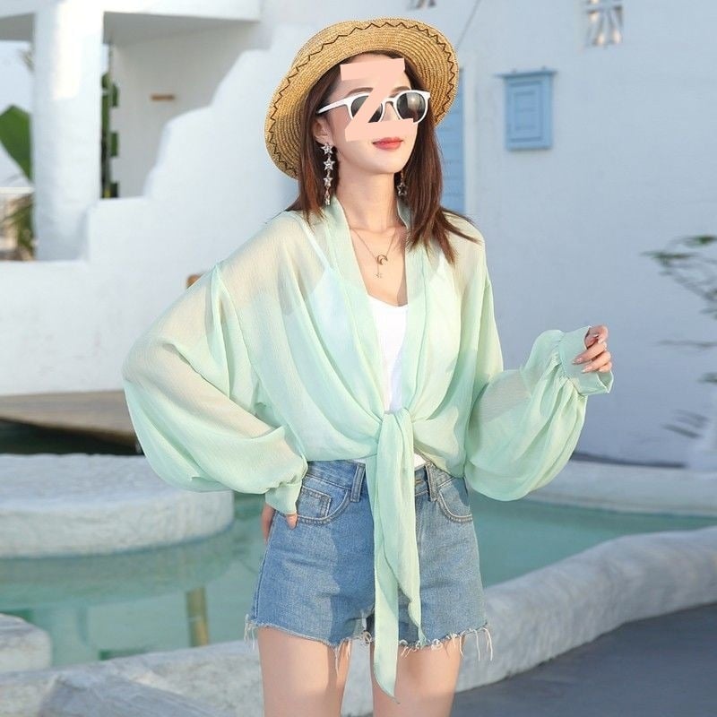 UV защита дамска дреха, тип шал, рогаобразни ръкави, 3/4 ръкав, UPF 30+