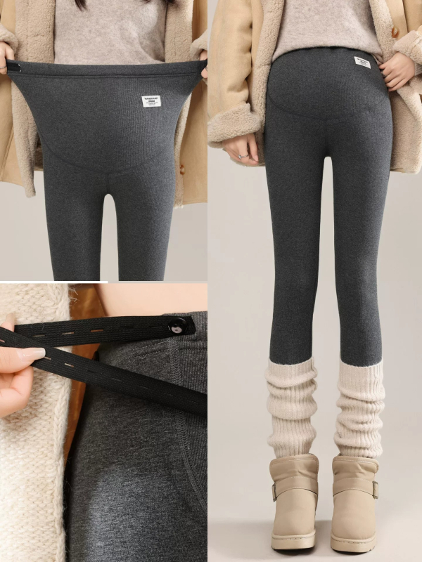 Θερμές παντελόνες εγκυμοσύνης με επένδυση φλίς, υποστήριξη κοιλιάς, ψηλή μέση, μακριές, ύφασμα πολυεστέρα